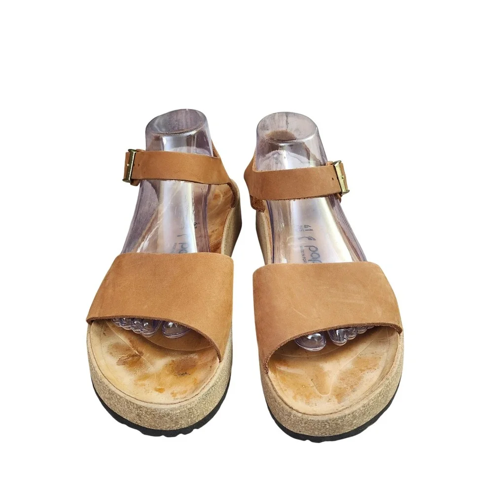Papillio Birkenstock Glenda Tan Nubuck Leather Platform Wedge Sandals 41 L10 M8